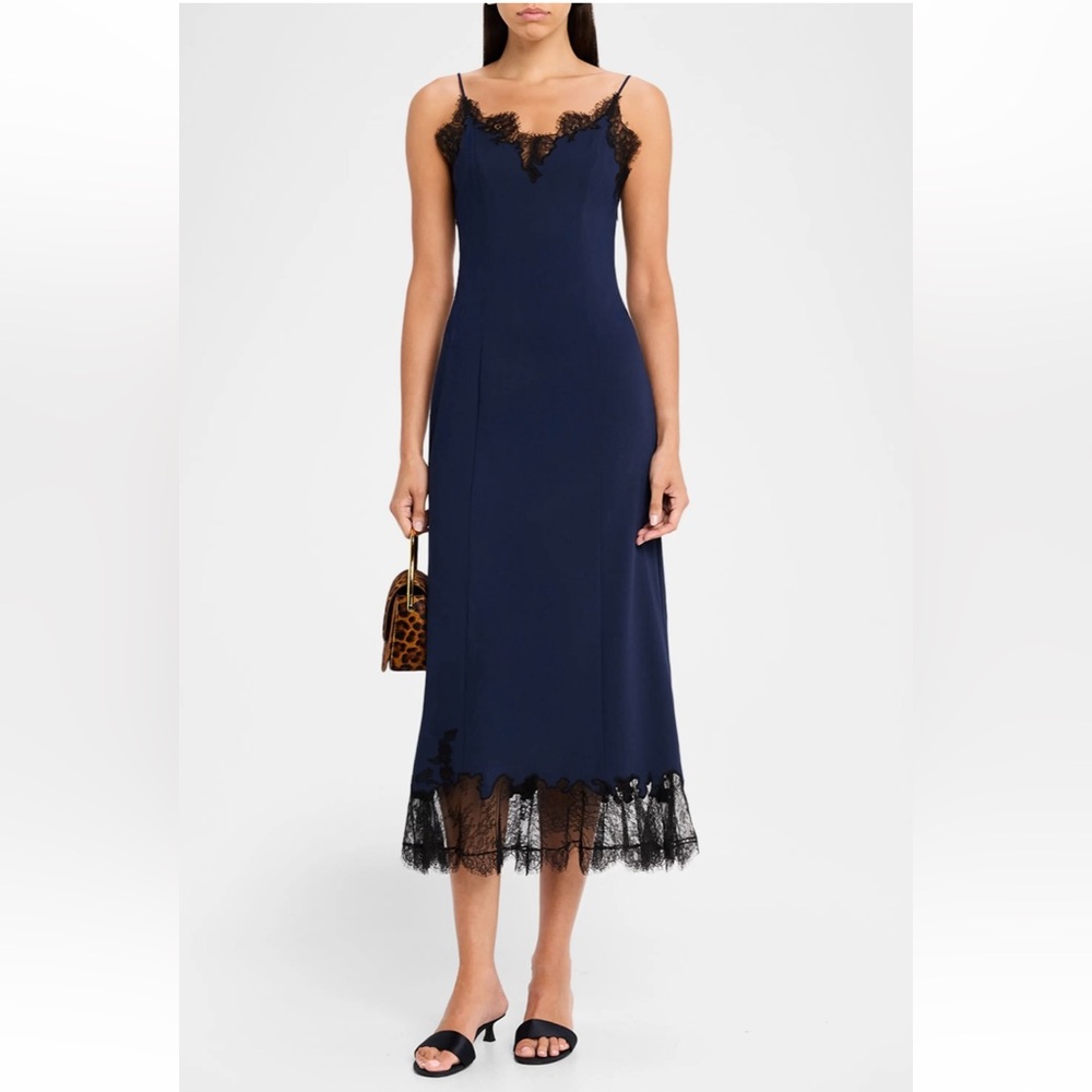STAUD Nadia Lace Trimmed Midi Dress